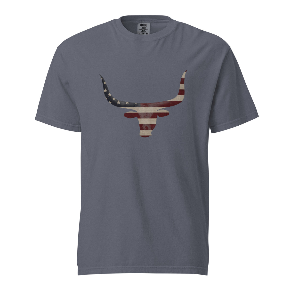 men's longhorn head and American flag design grey t-shirt