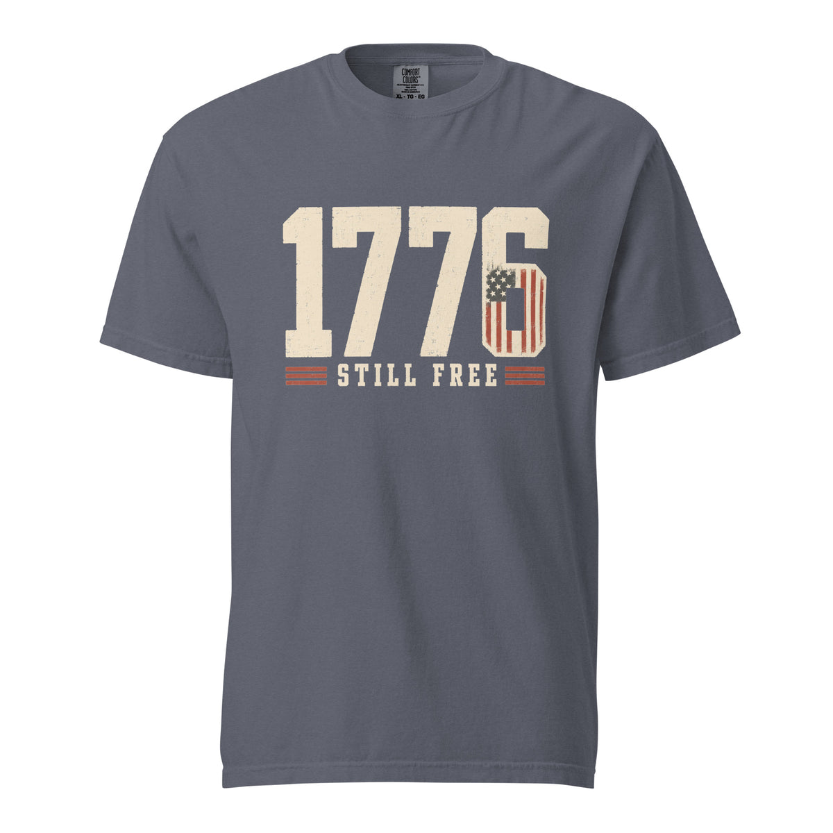 Gray men's t-shirt with 1776 in big letters and still free written beneath it