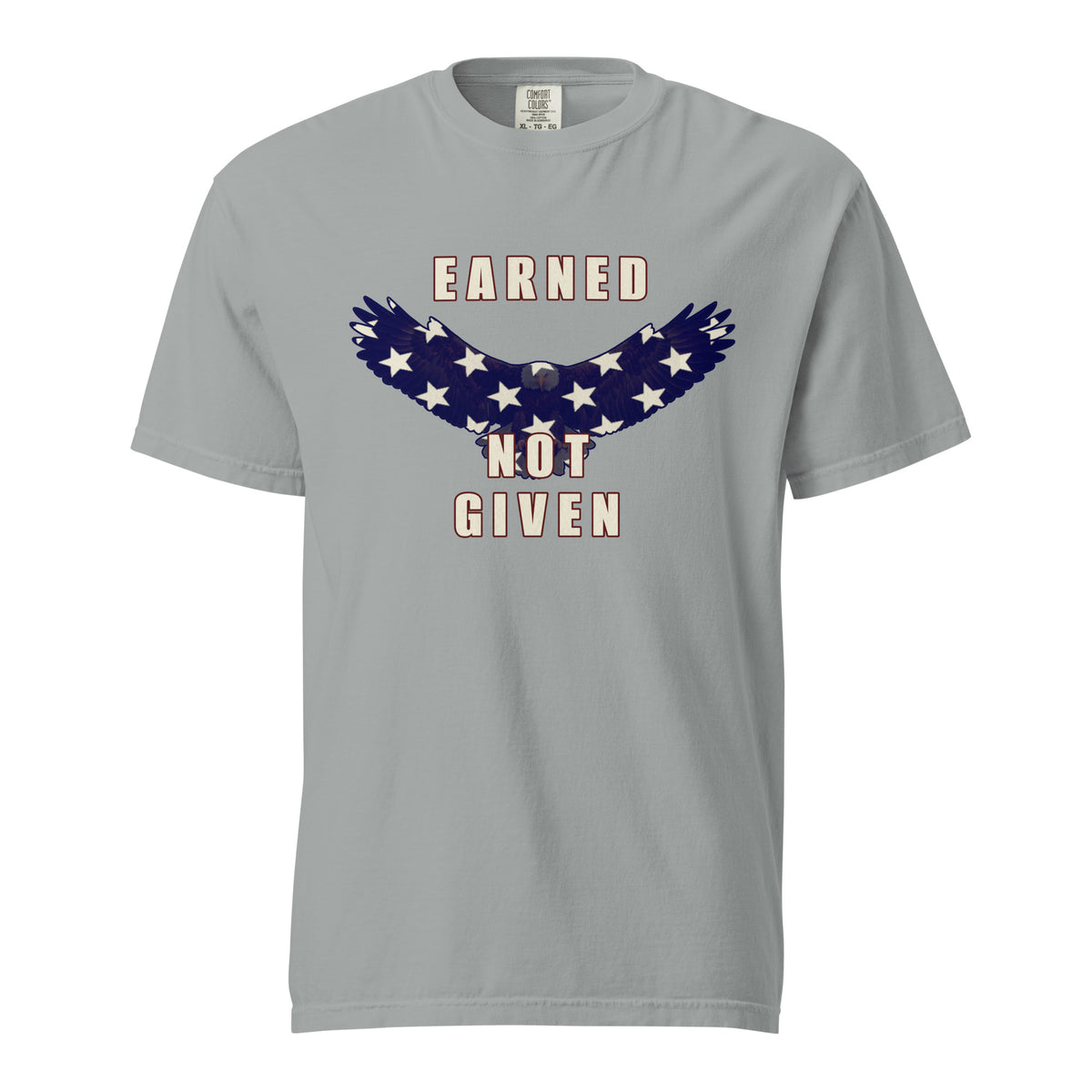 Gray men's Earned Not Given saying American flag eagle t-shirt