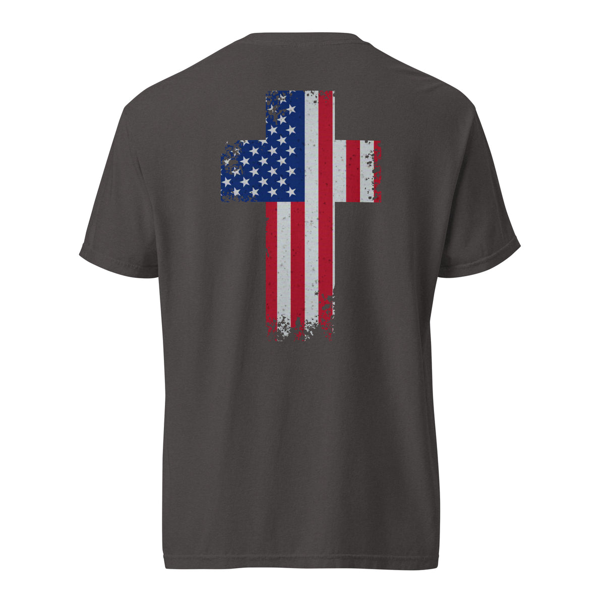 Men's Christian cross American flag design gray t-shirt