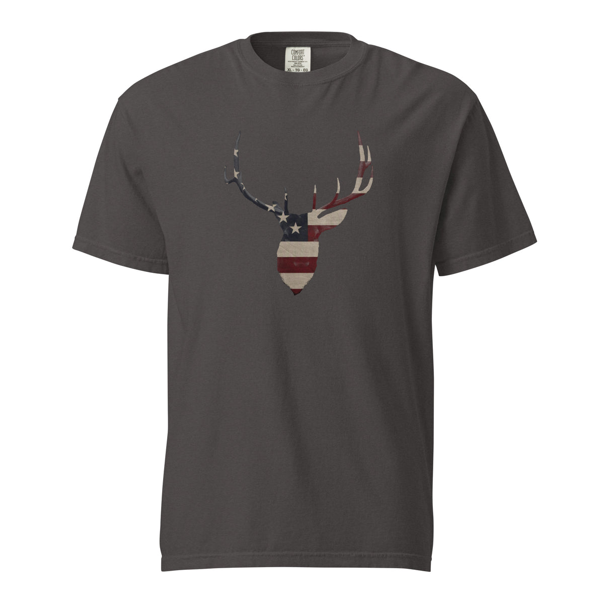 Men's elk head silhouette American flag graphic t-shirt grey