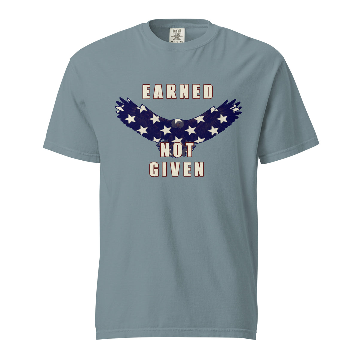 Blue men's Earned Not Given saying American flag eagle t-shirt