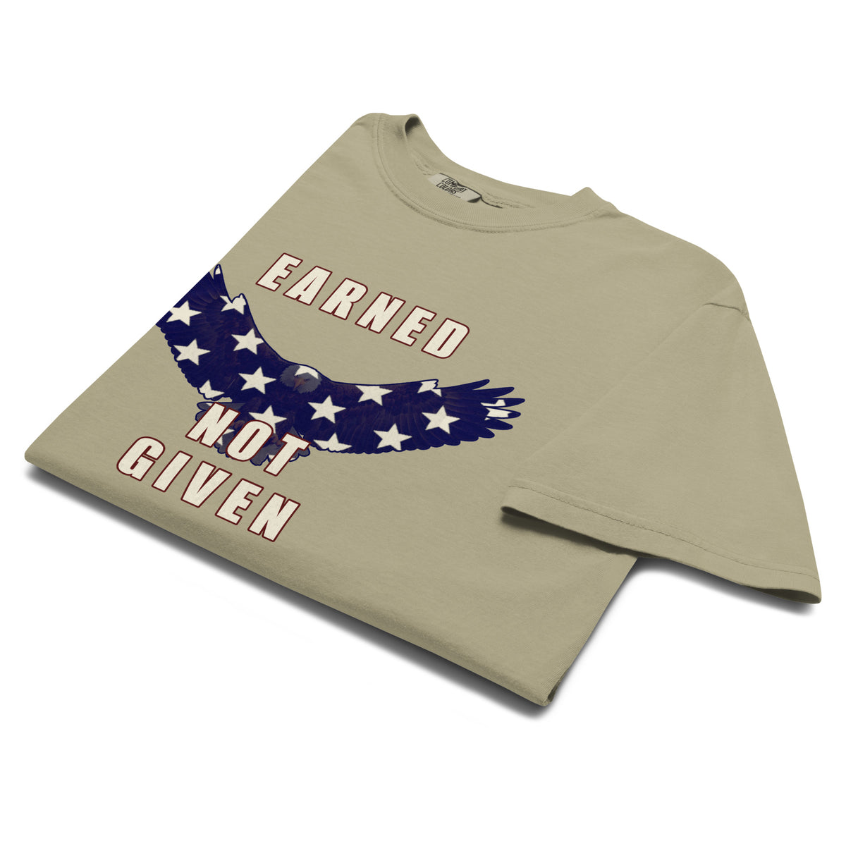 Khaki men's Earned Not Given saying American flag eagle t-shirt