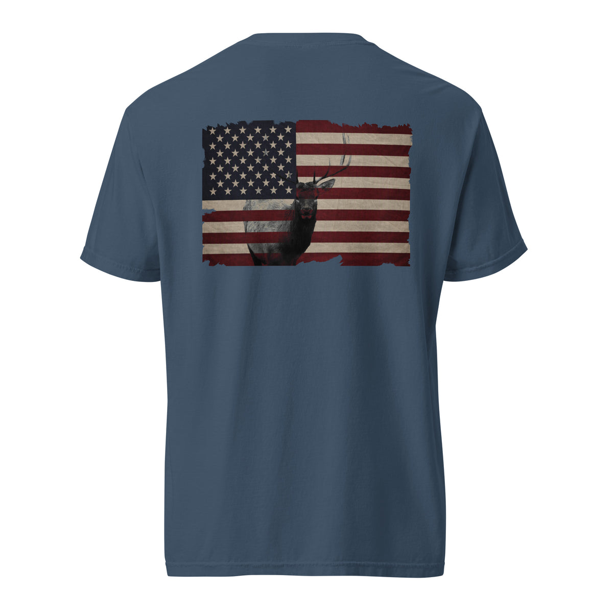 Men's American flag with elk graphic t-shirt blue