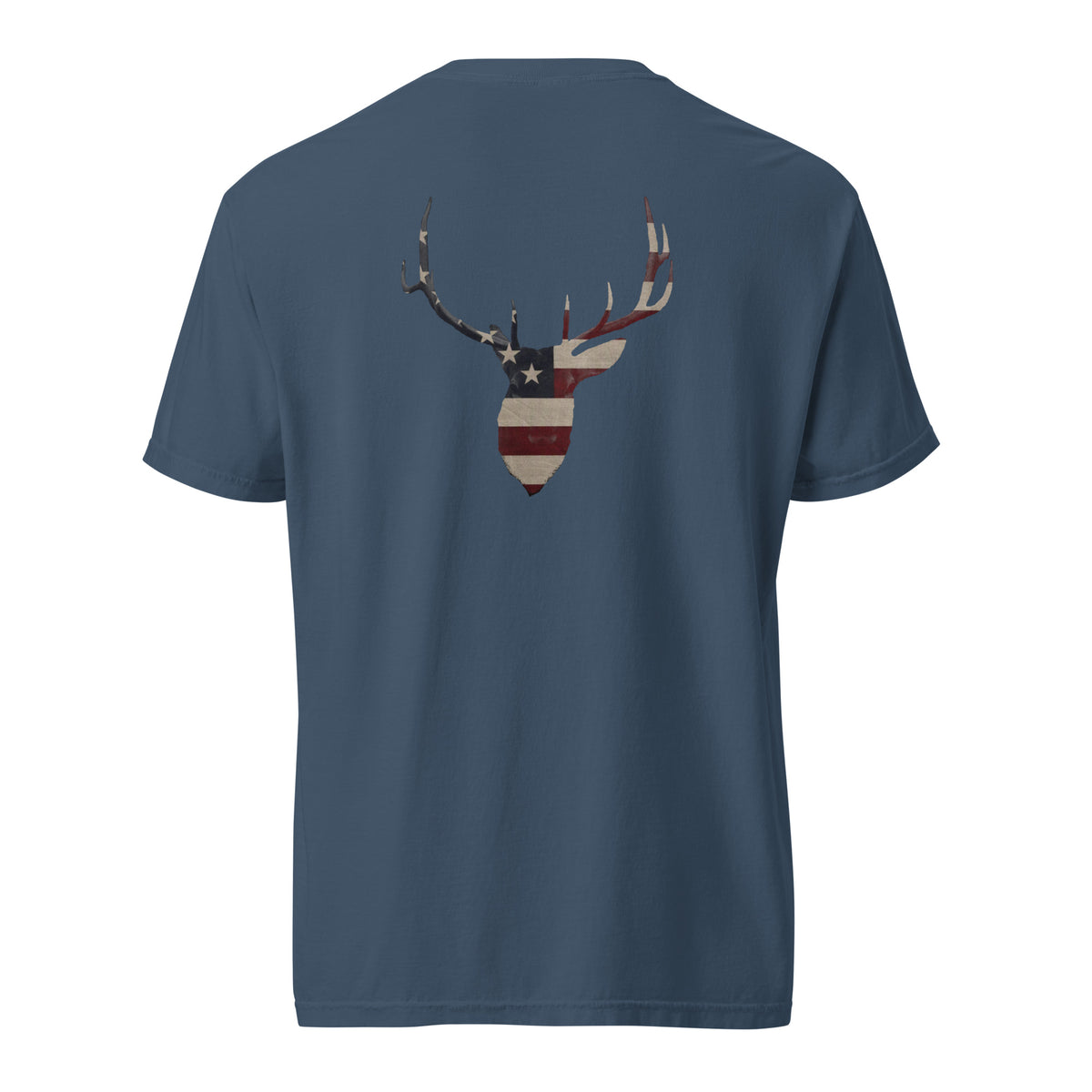 Men's elk head silhouette American flag graphic t-shirt blue