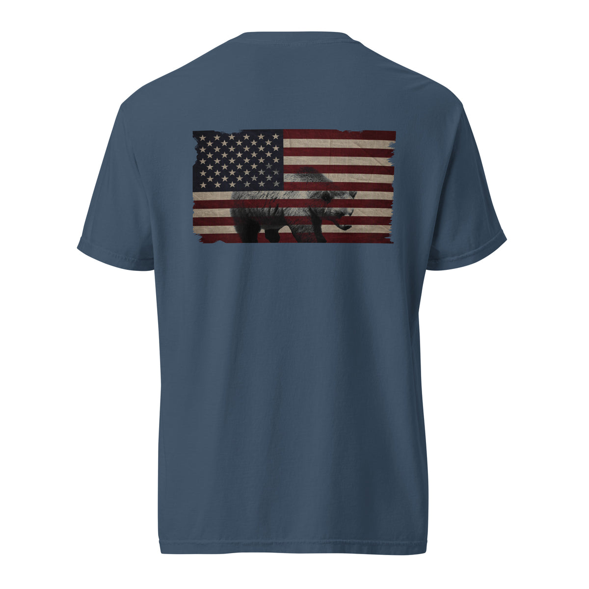 Men's brown bear American flag t-shirt blue