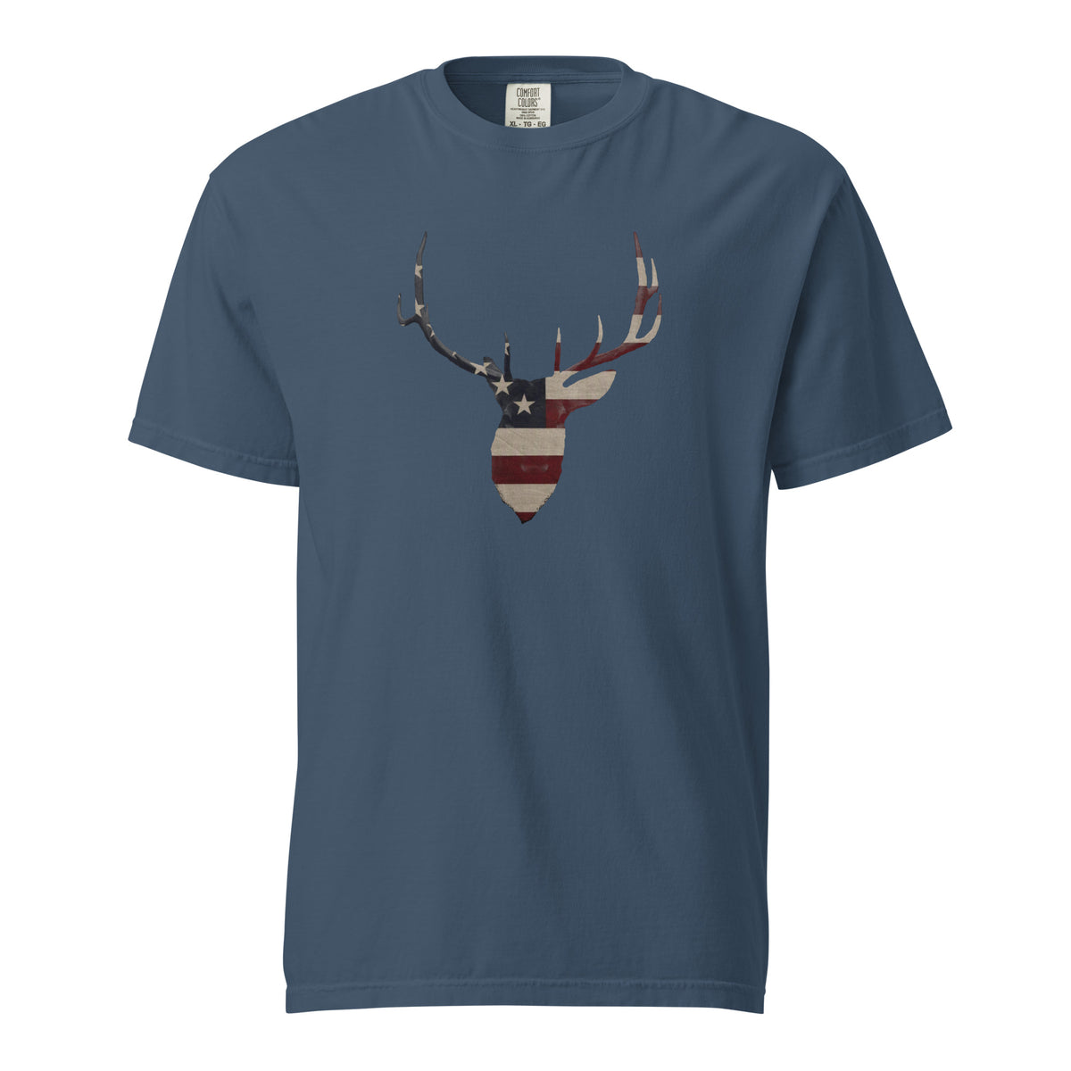 Men's elk head silhouette American flag graphic t-shirt blue