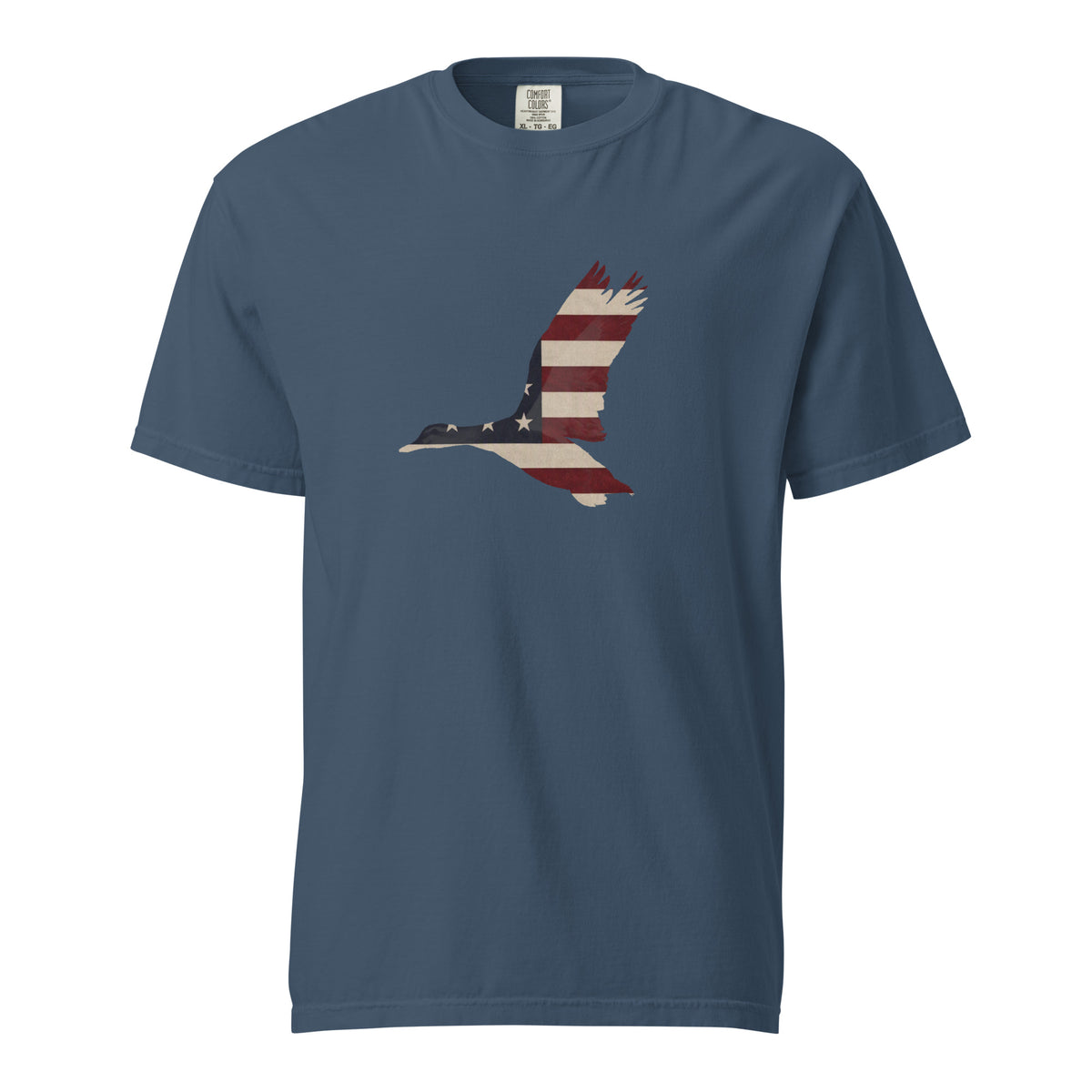 men's flying duck silhouette American flag t-shirt blue