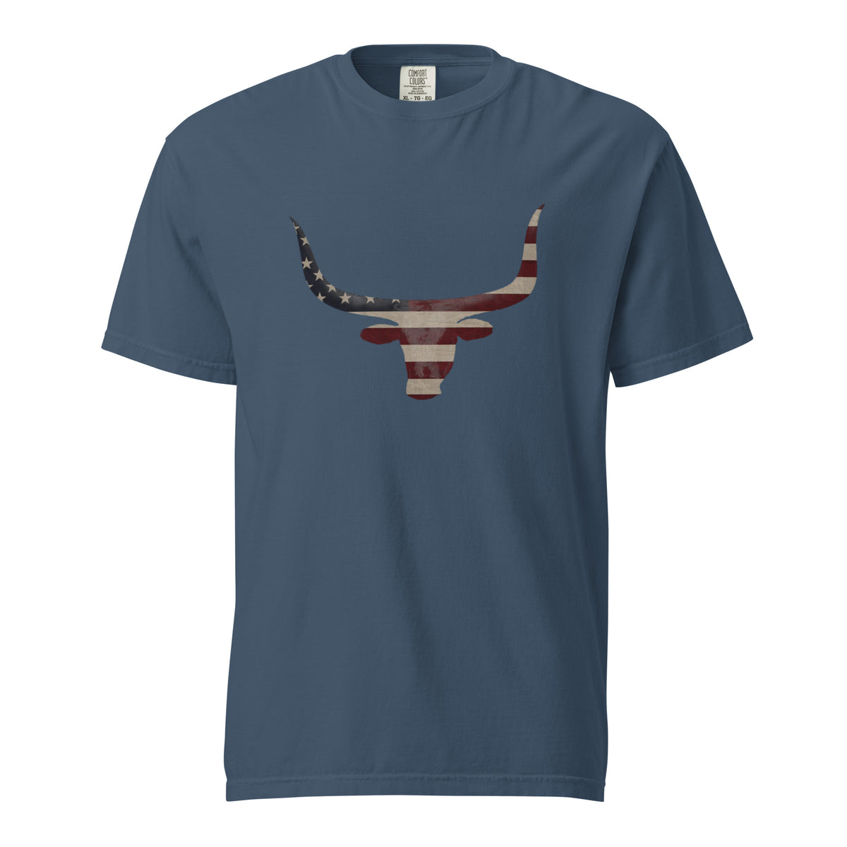 men's longhorn head and American flag design blue t-shirt