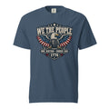 blue men's t-shirt with "we the people" across the top and an eagle graphic below, with written "One nation under god" and "1776" at the bottom