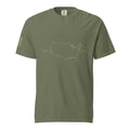 Green men's USA outline 1776 and American flag sleeve t-shirt