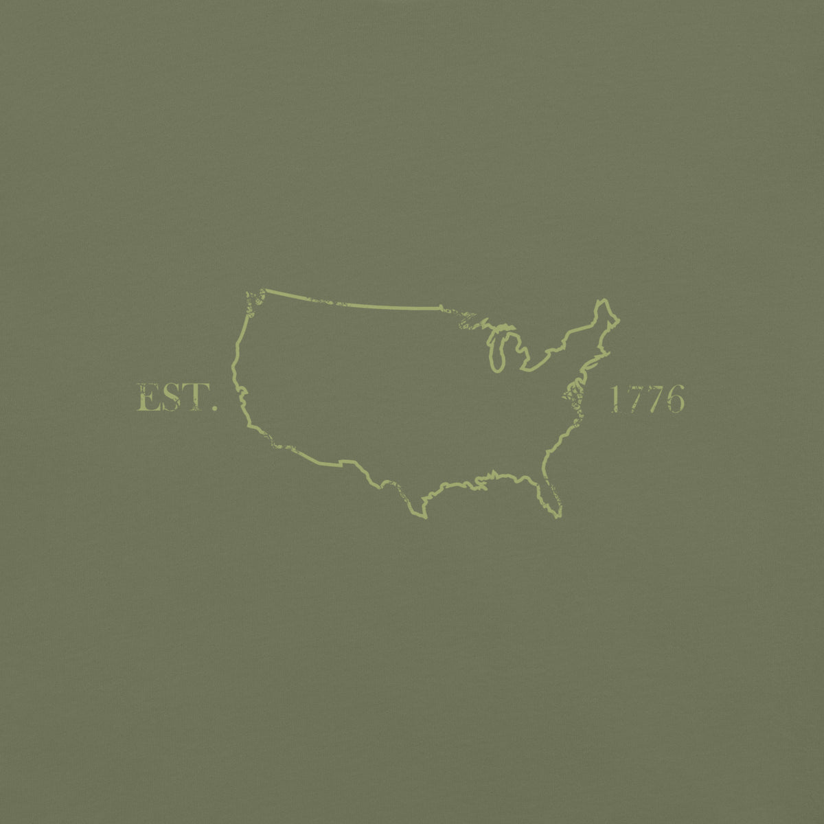 Green men's USA outline 1776 and American flag sleeve t-shirt