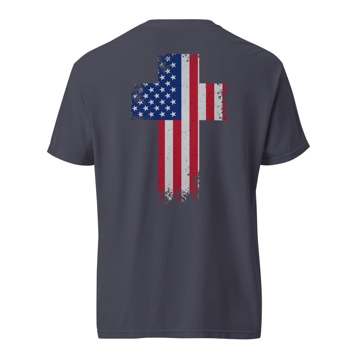 Men's Christian cross American flag design gray t-shirt