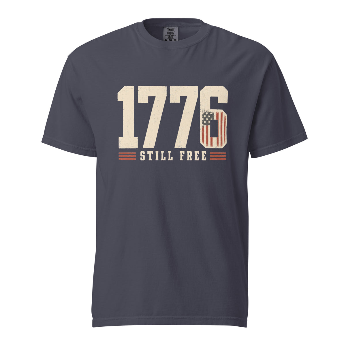 Gray men's t-shirt with 1776 in big letters and still free written beneath it
