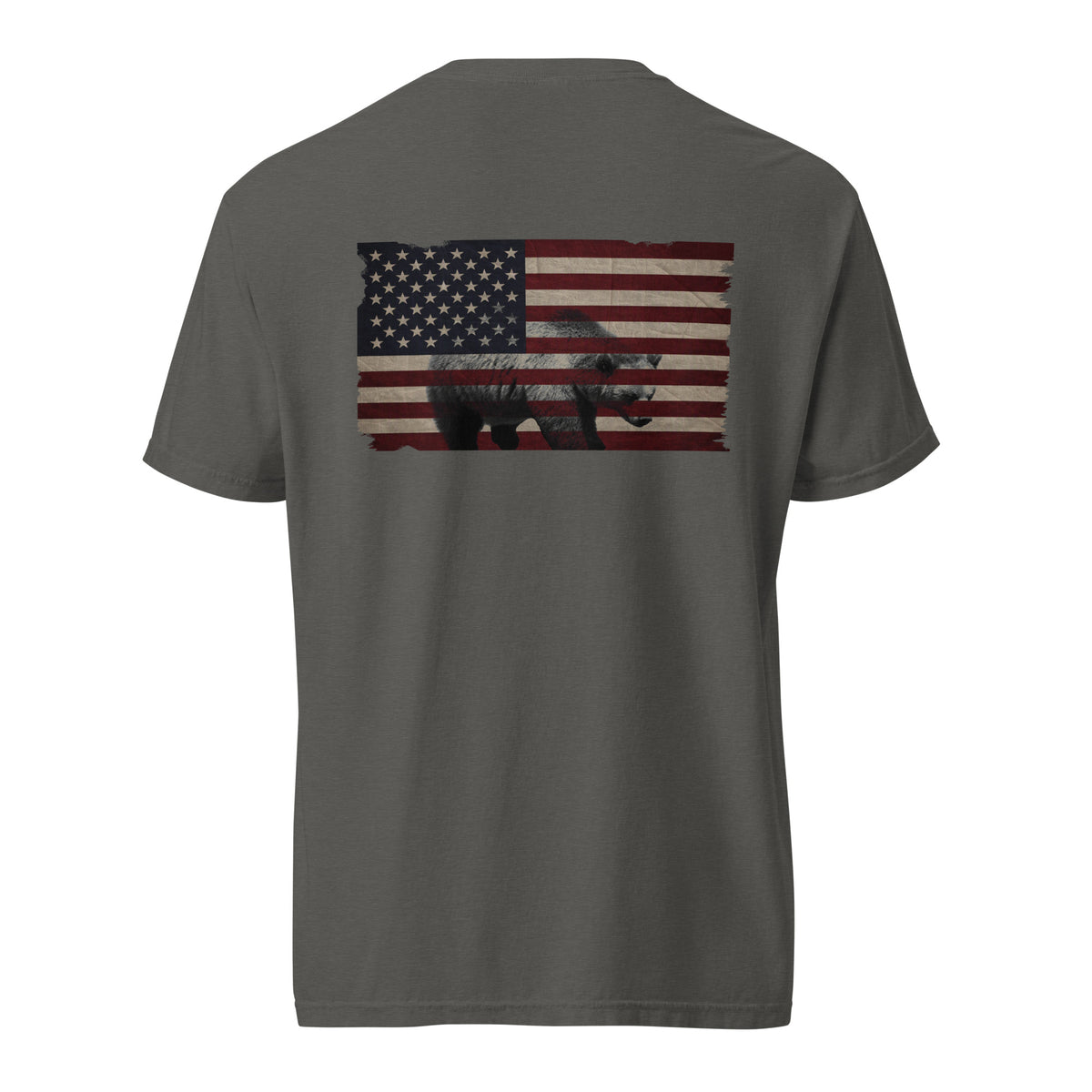Men's brown bear American flag t-shirt grey