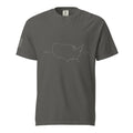 Grey men's USA outline 1776 and American flag sleeve t-shirt