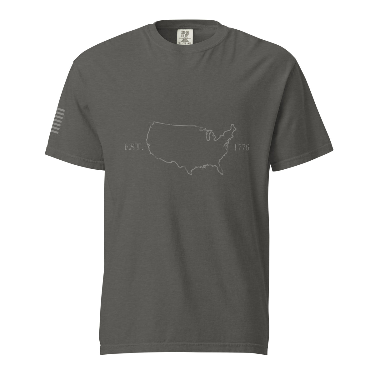 Grey men's USA outline 1776 and American flag sleeve t-shirt