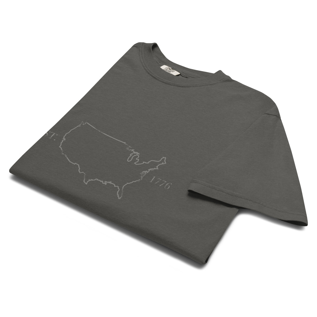 Grey men's USA outline 1776 and American flag sleeve t-shirt