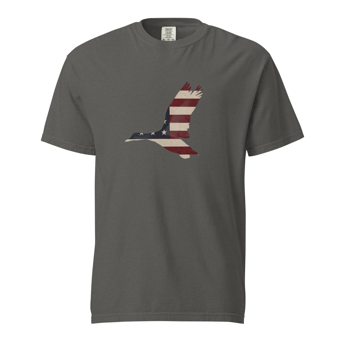men's flying duck silhouette American flag t-shirt gray