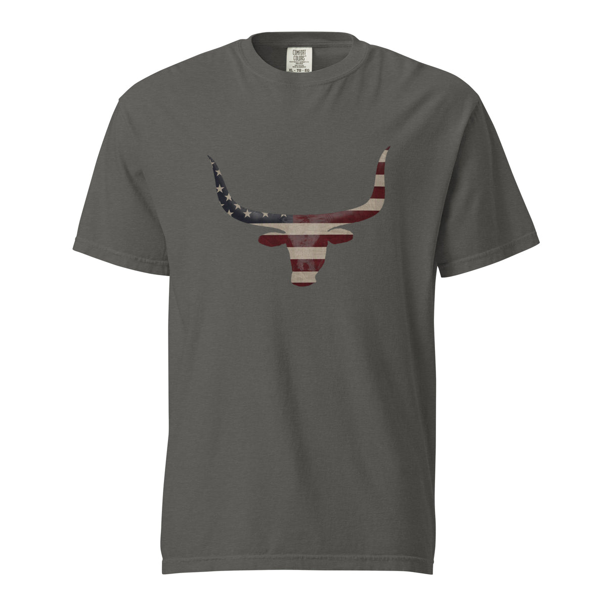 men's longhorn head and American flag design grey t-shirt