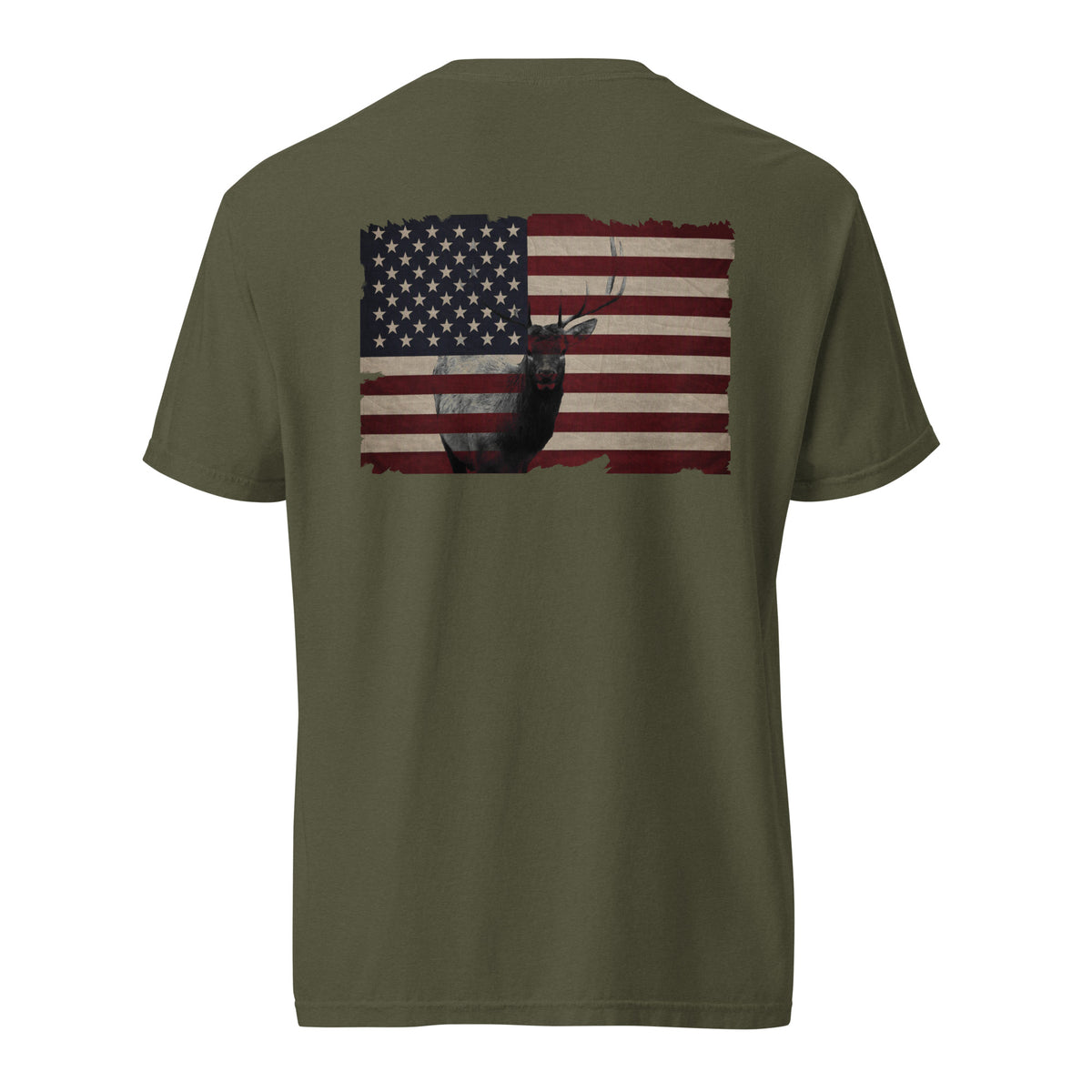 Men's American flag with elk graphic t-shirt green