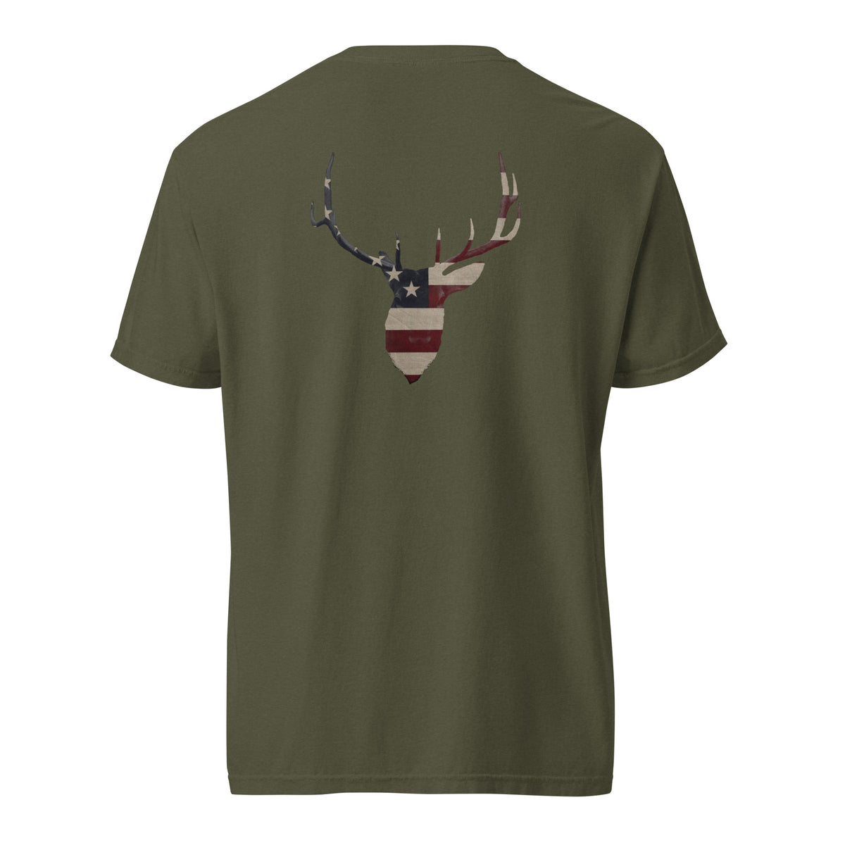 Men's elk head silhouette American flag graphic t-shirt green