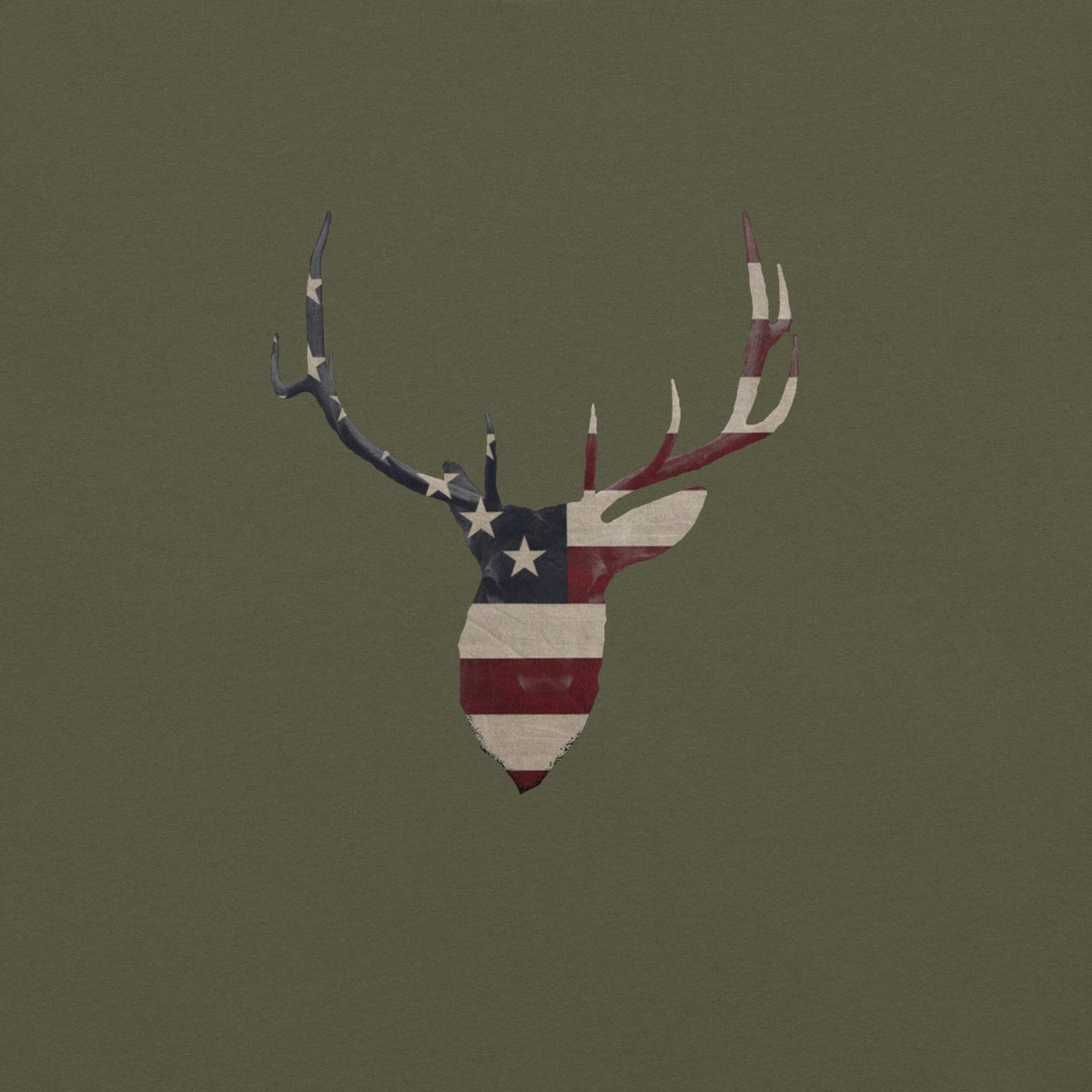 Men's elk head silhouette American flag graphic t-shirt green