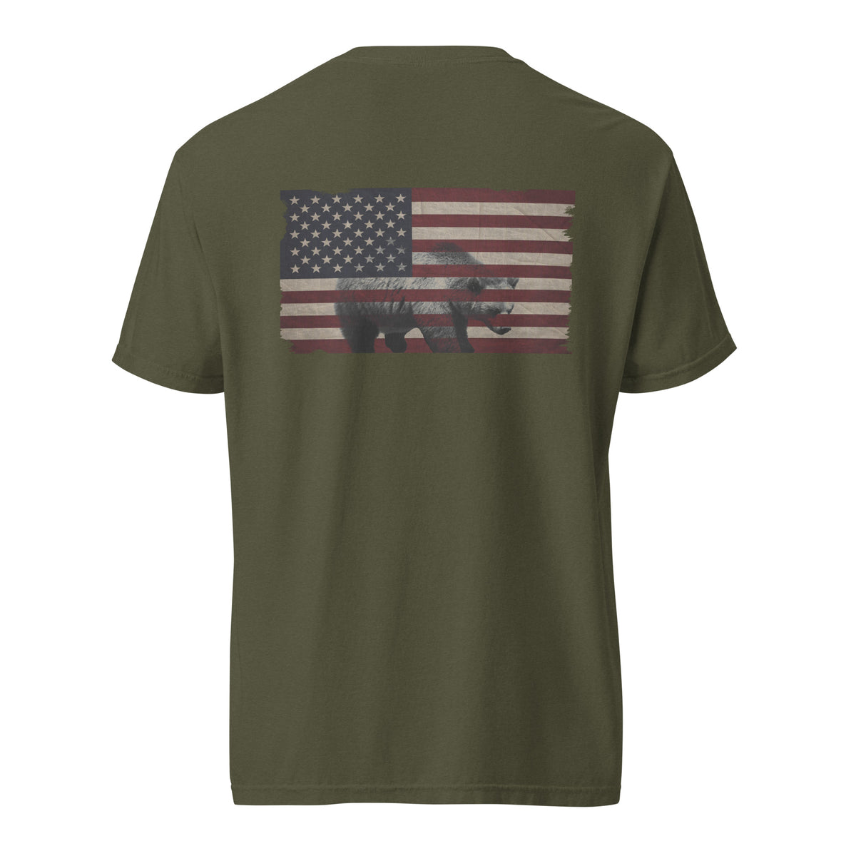 Men's brown bear American flag t-shirt green