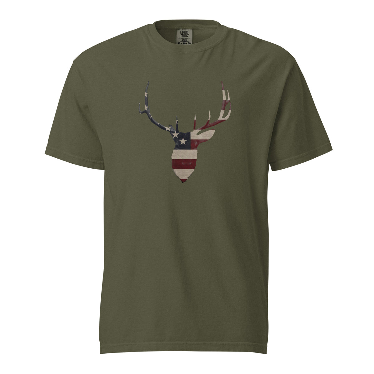 Men's elk head silhouette American flag graphic t-shirt green