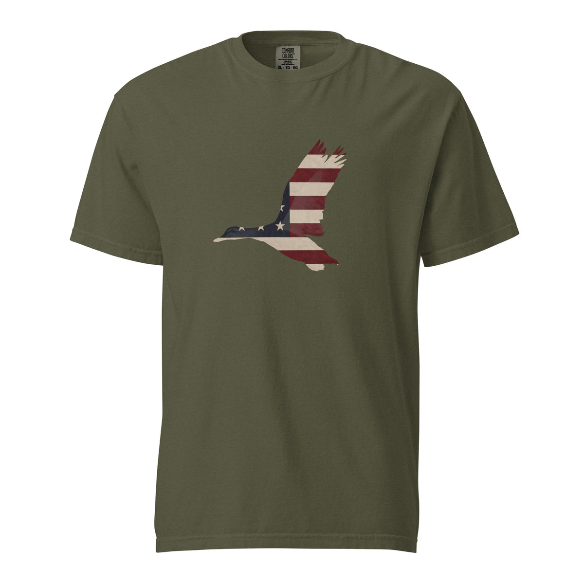 men's flying duck silhouette American flag t-shirt green