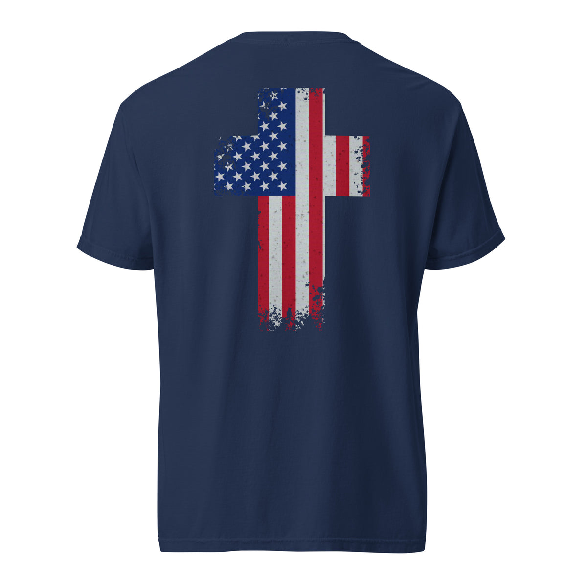 Men's Christian cross American flag design navy t-shirt