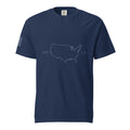 Blue men's USA outline 1776 and American flag sleeve t-shirt