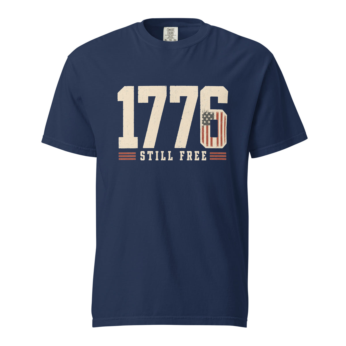 Navy men's t-shirt with 1776 in big letters and still free written beneath it