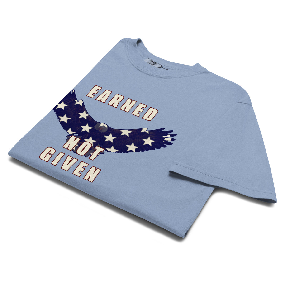 Blue men's Earned Not Given saying American flag eagle t-shirt
