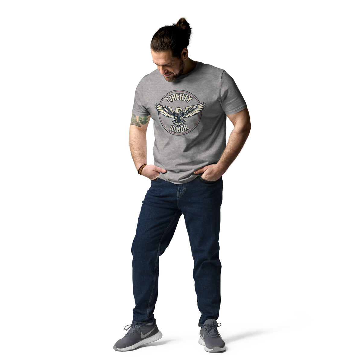 Gray Liberty and honor men's eagle emblem shirt