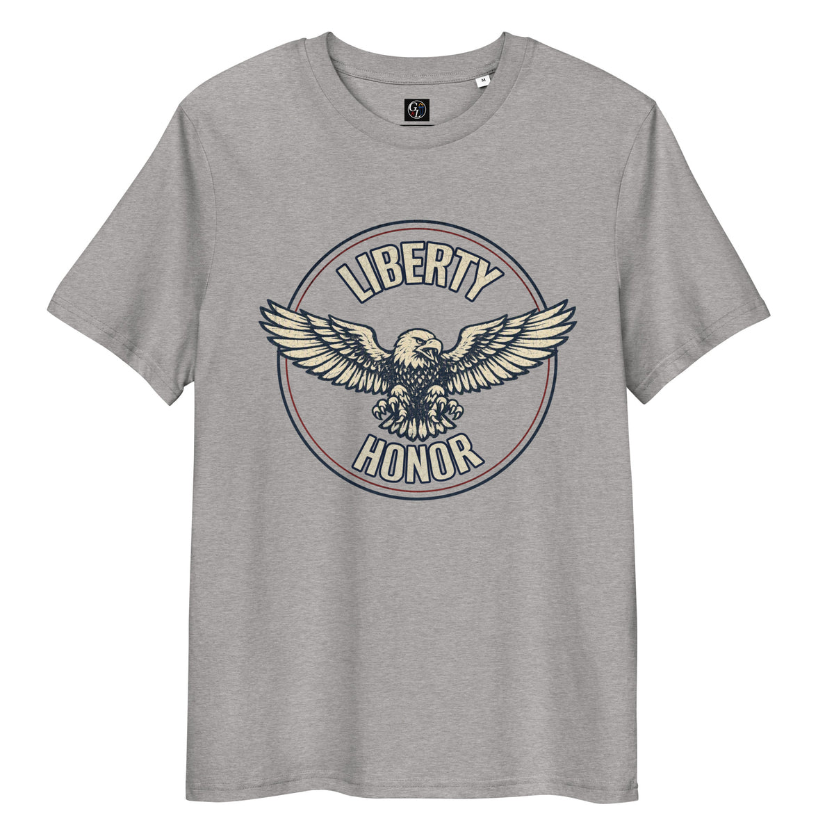 Gray Liberty and honor men's eagle emblem shirt