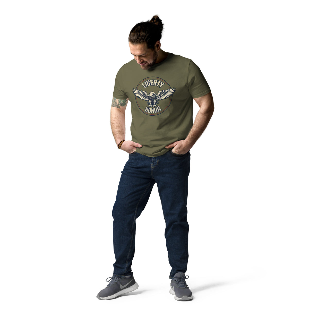 Green Liberty and honor men's eagle emblem shirt