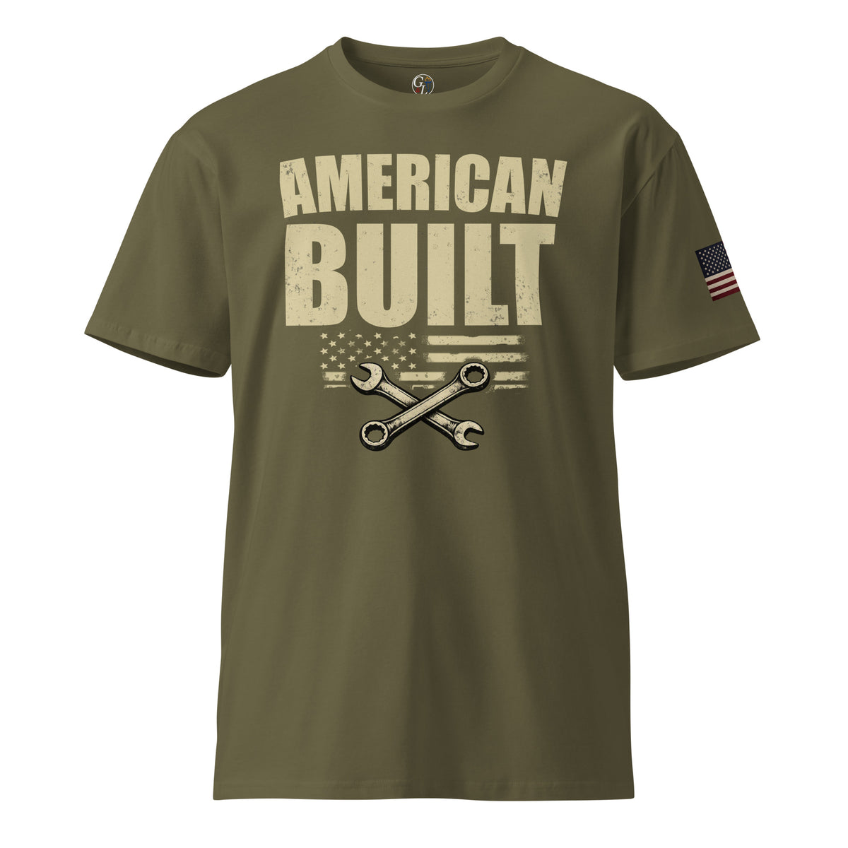 Green Men's American Built Vintage Distressed wrenches t-shirt