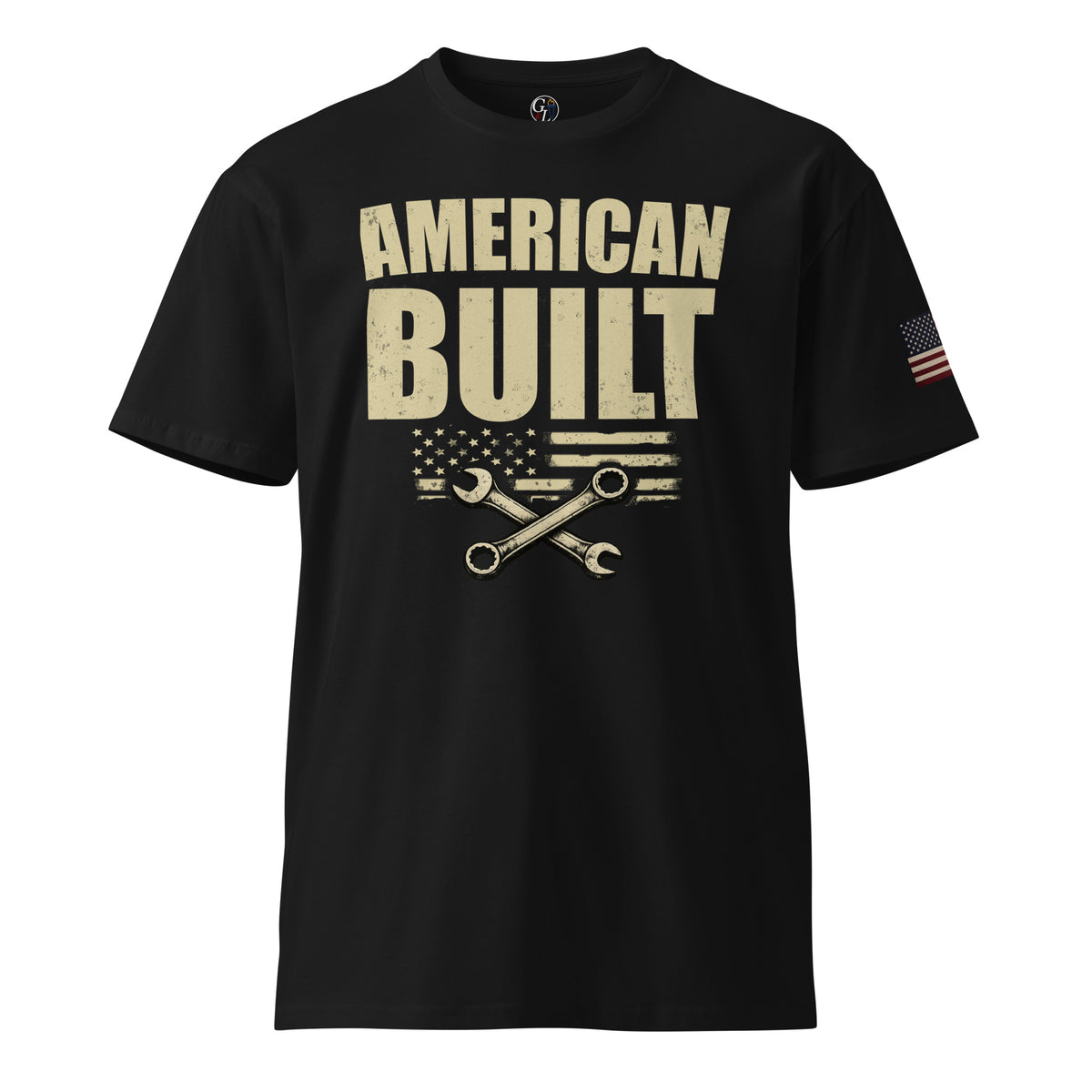 Black Men's American Built Vintage Distressed wrenches t-shirt