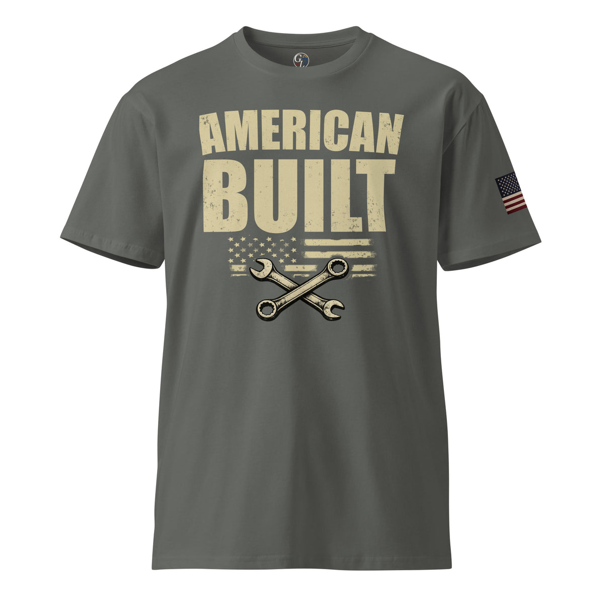 Gray Men's American Built Vintage Distressed wrenches t-shirt