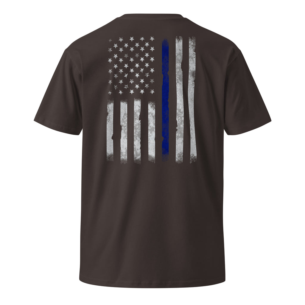 Thin blue line American flag men's t-shirt brown
