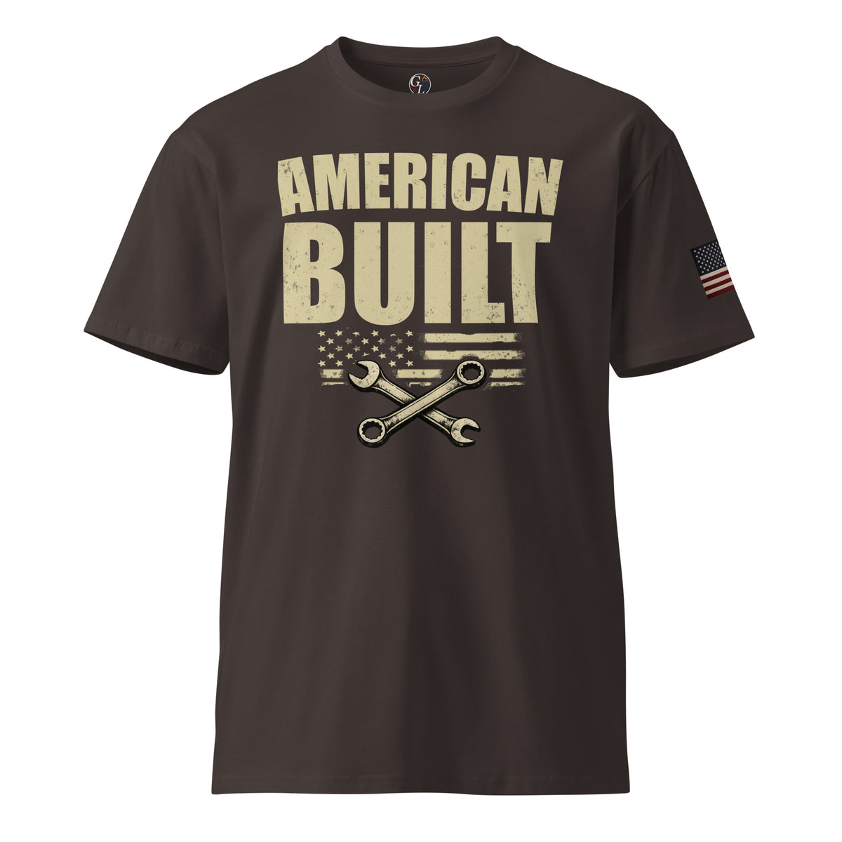 Brown Men's American Built Vintage Distressed wrenches t-shirt