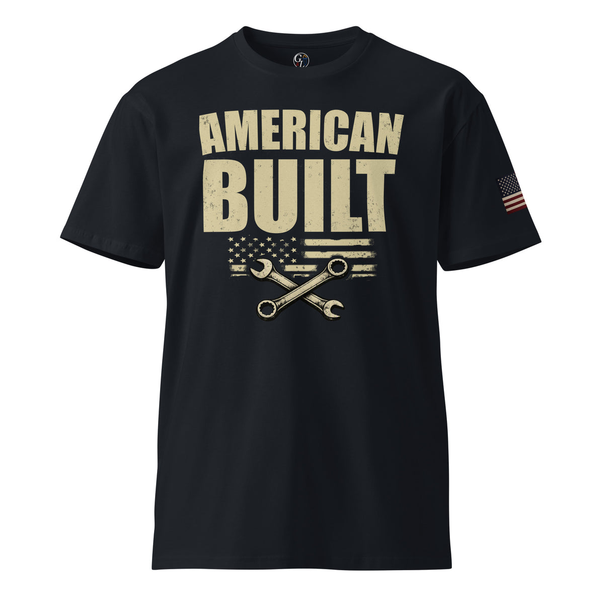 Navy Men's American Built Vintage Distressed wrenches t-shirt
