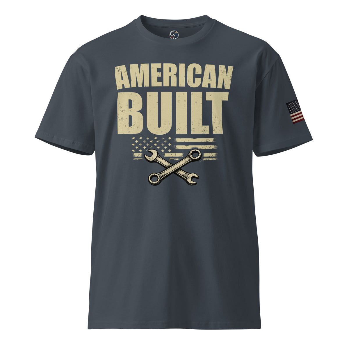Gray Blue Men's American Built Vintage Distressed wrenches t-shirt