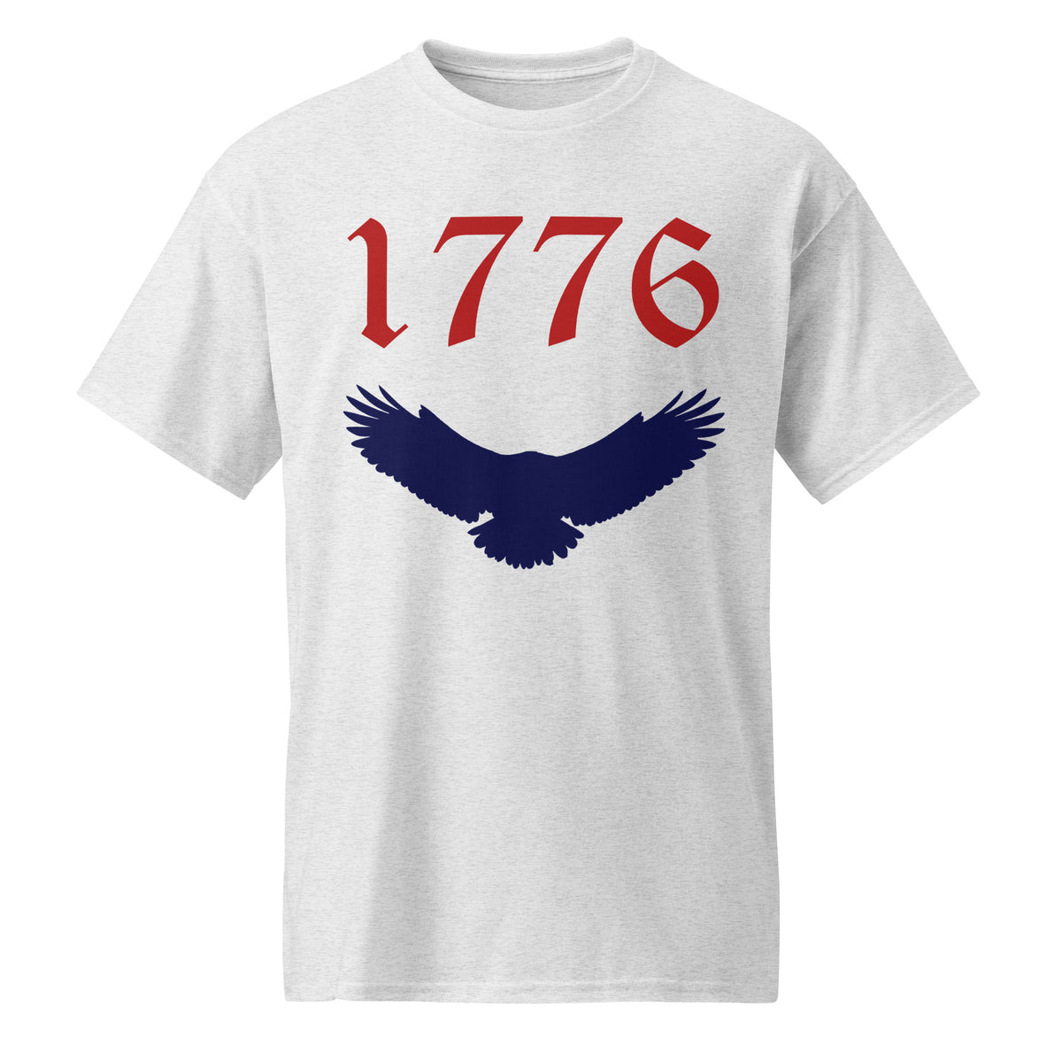 Gray unisex sports shirt with American eagle and 1776 red and blue design