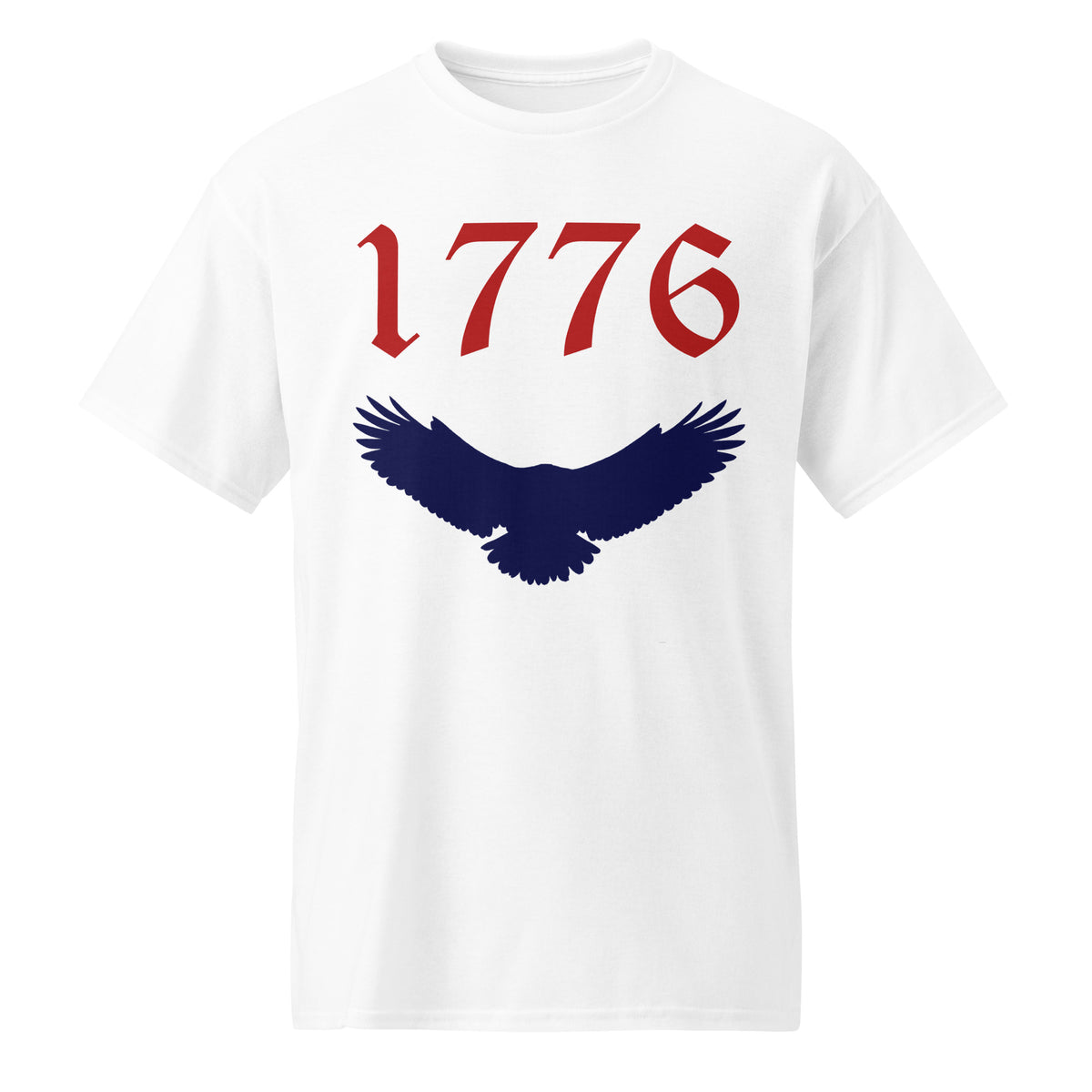 White unisex sports shirt with American eagle and 1776 red and blue design
