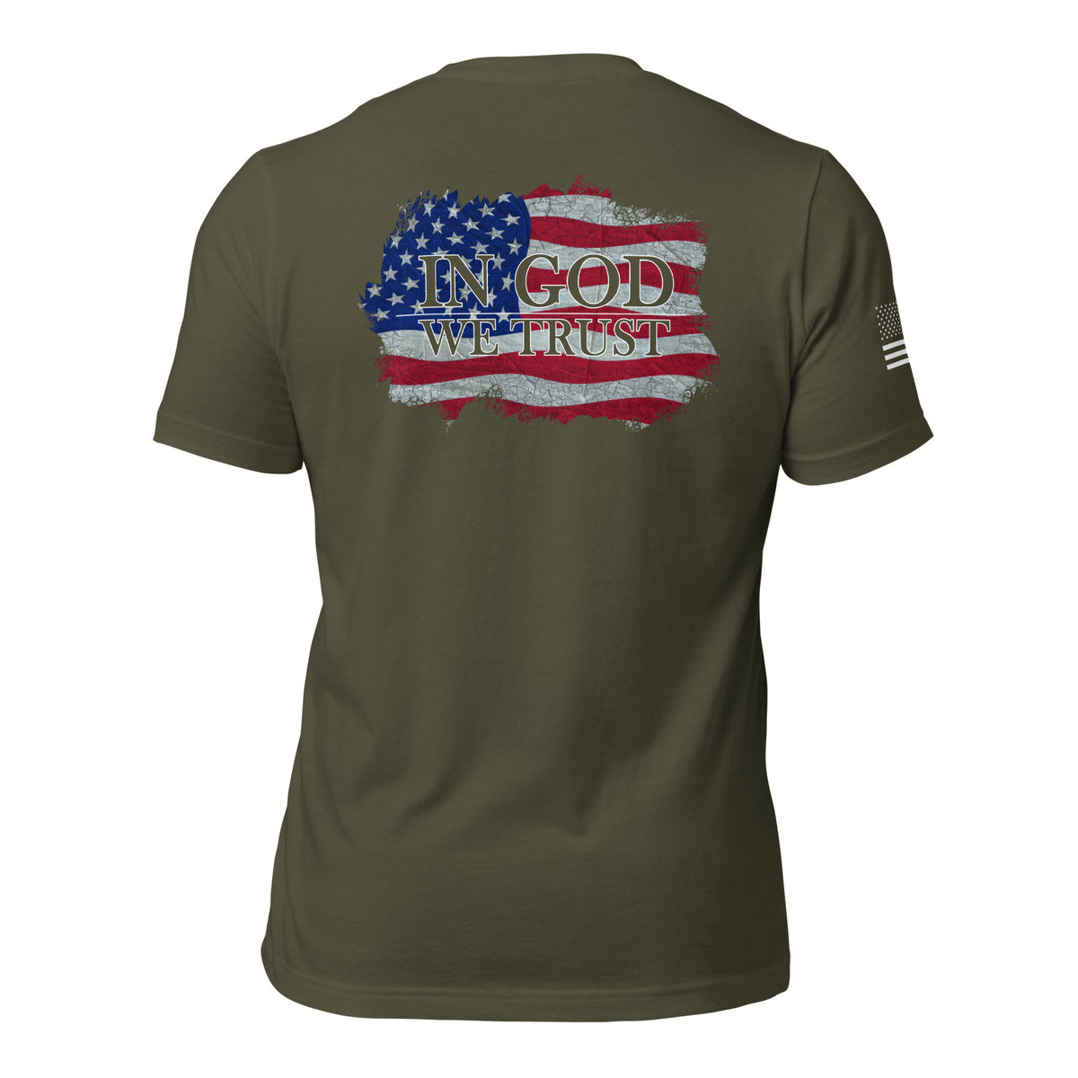 Men's American Flag In God We Trust distressed t-shirt green