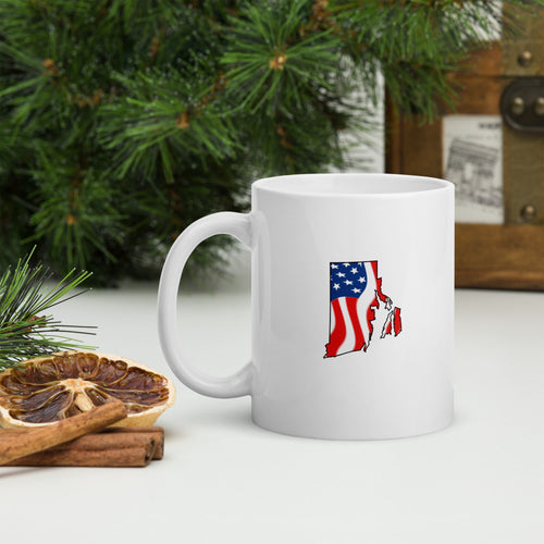 White patriotic American flag Rhode Island mug