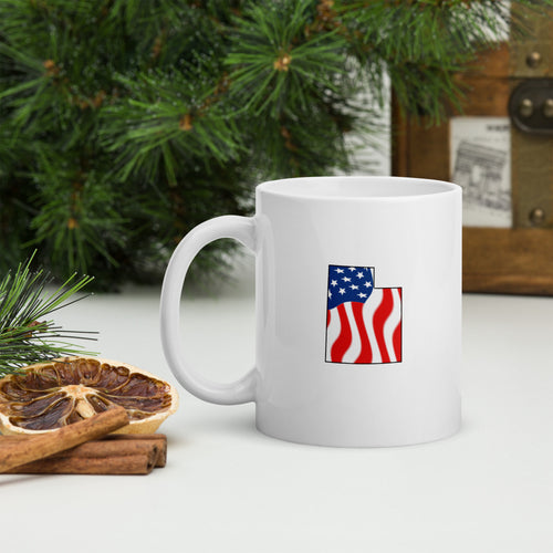 White patriotic American flag Utah mug