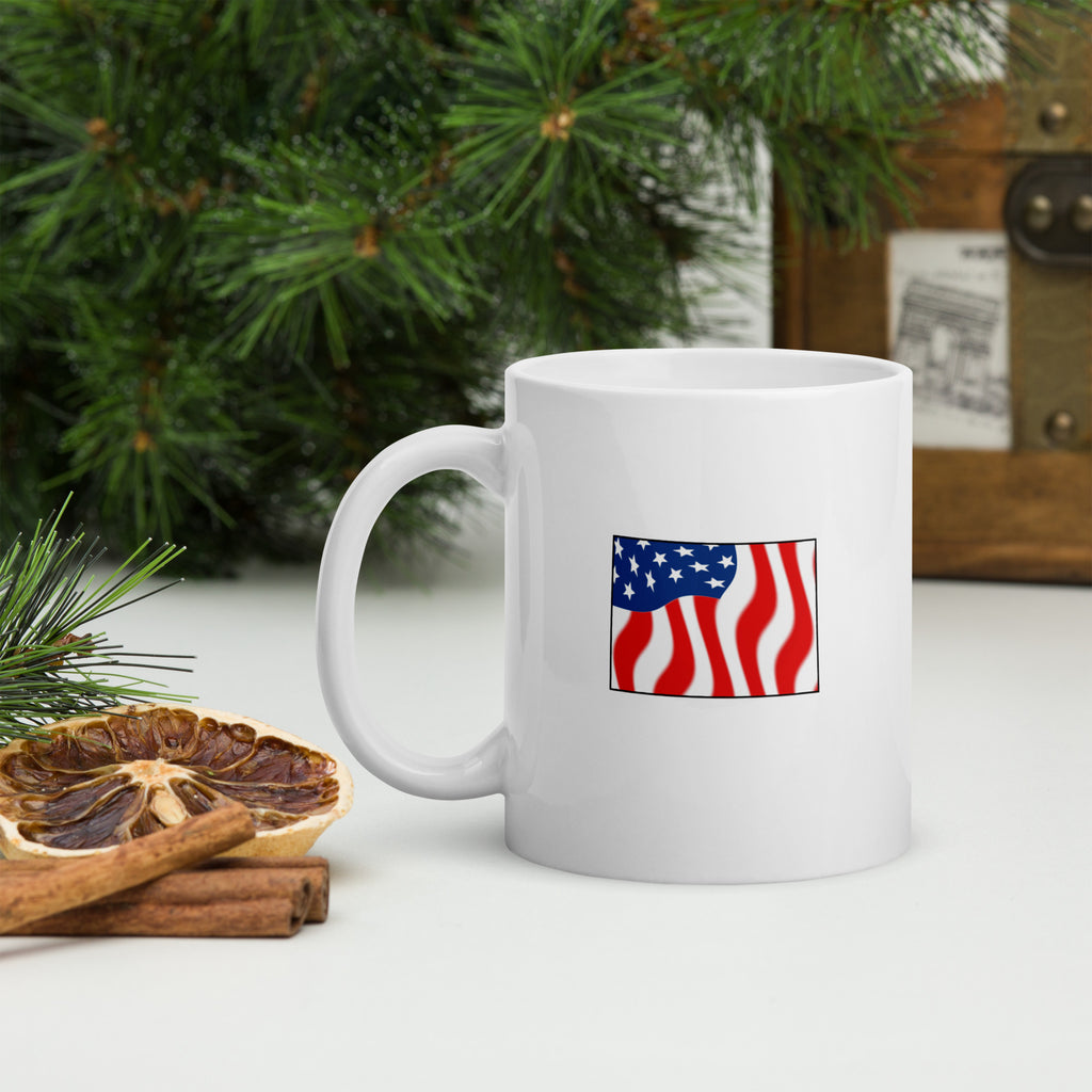 White patriotic American flag Wyoming mug